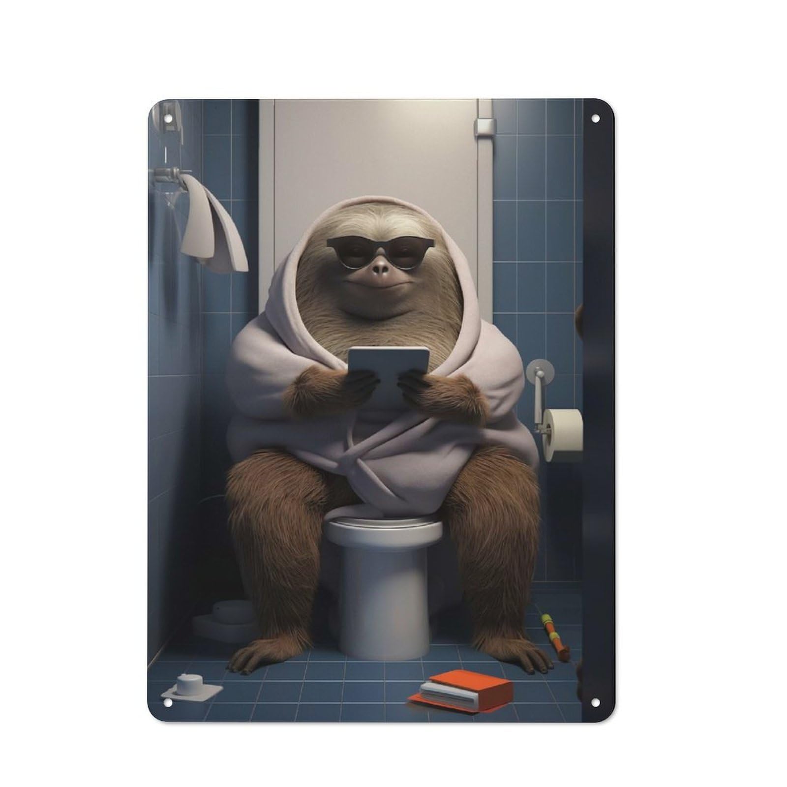 Junmoney Sloth In Bathroom Retro-Style Metal Sign 40X30cm For Garage Or Workshop, A Moving-Home Gift For Collectors Of Tin Signs