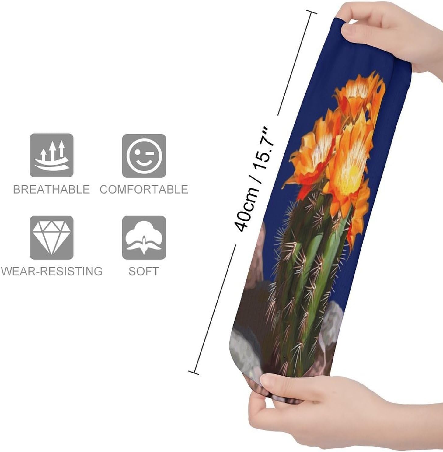 Blooming Barrel Cactus Crew Socks Soft Thermal Socks | Socks for Men Women-Casual Wicking,High Stocking for Sports Running-Long Thin Tube Sports Breathable