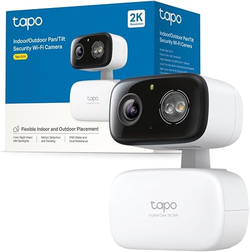 Tapo C216 2K 3MP Indoor&Outdoor Smart Home Security Camera, Color Night Vision with Spotlights, AI detection Security Camera Outdoor Wireless, 360º Pan&Tilt View, IP65 Weatherproof, Compact Design