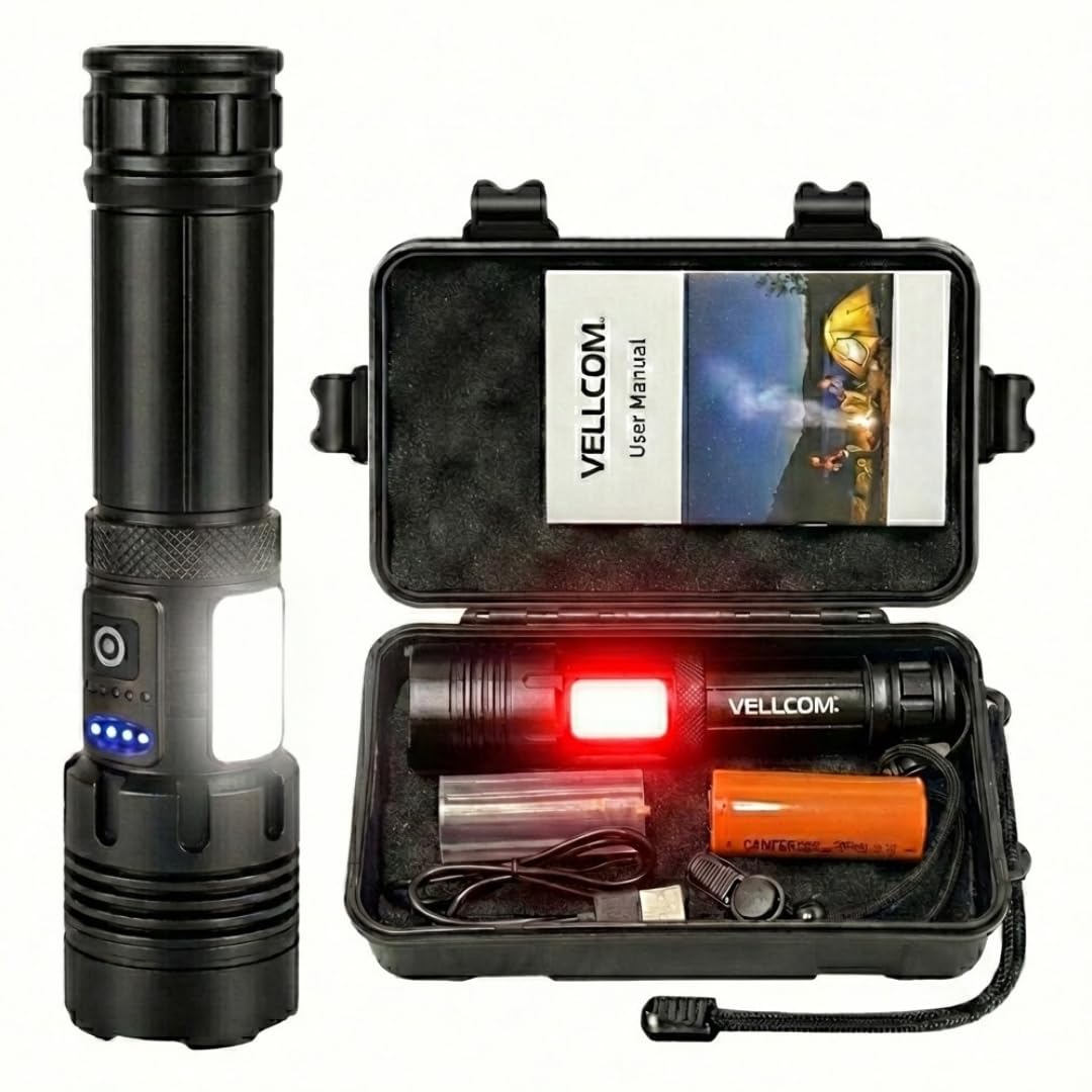 DayLighter™ Lampe torche tactique LED 1800 lumens – Rechargeable et alimentée par piles avec batterie externe, double modes d'éclairage, faisceau de mise au point, IP65 résistant aux