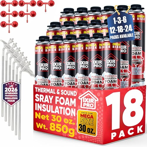 Spray Foam Insulation Can (18 x 30 oz. / 850 g, 414 Board ft/sq.ft) Expanding Sealant, Mega Size Closed Cell Spray Foam Insulation, High Density, Walls Ceiling Windows Doors