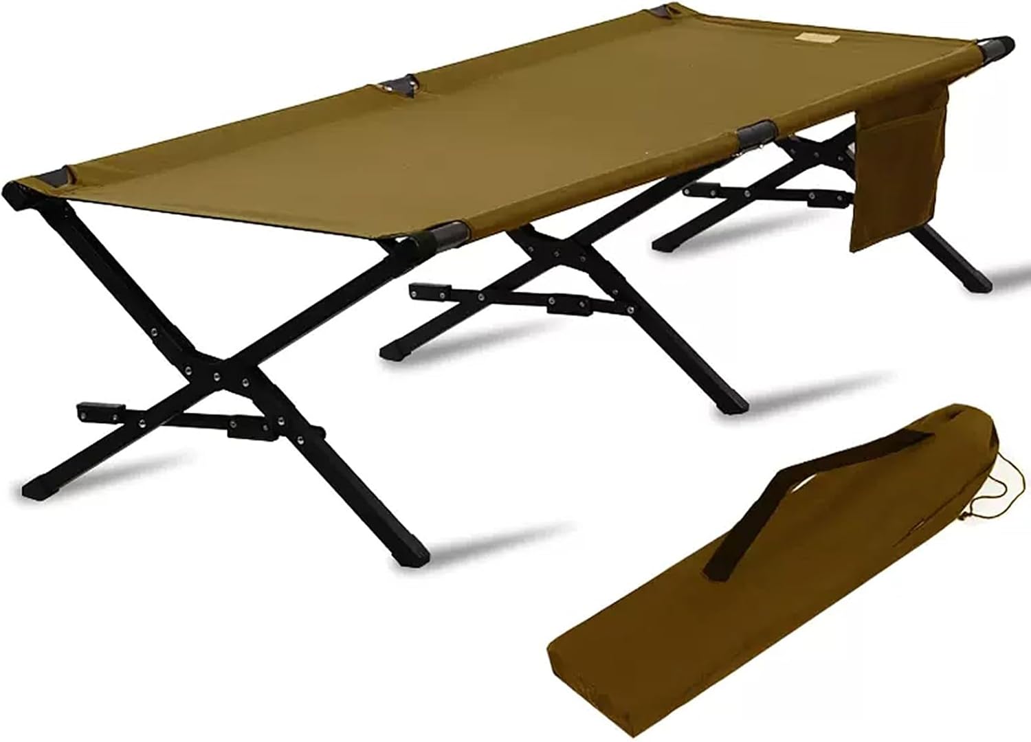 Lightweight Aluminum Camping Cot for Adults - Portable Folding Bed with 120kg Capacity, Includes Storage & Organizer Bag, Ideal for Outdoor Travel & Camping (Green)