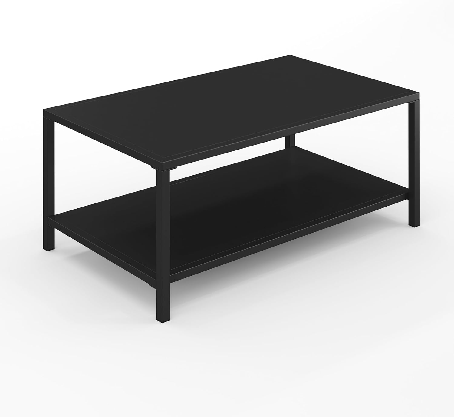 Martha Stewart Lily Pond All-Weather Patio Coffee Table with Lower Display Shelf and Steel Frame in Black