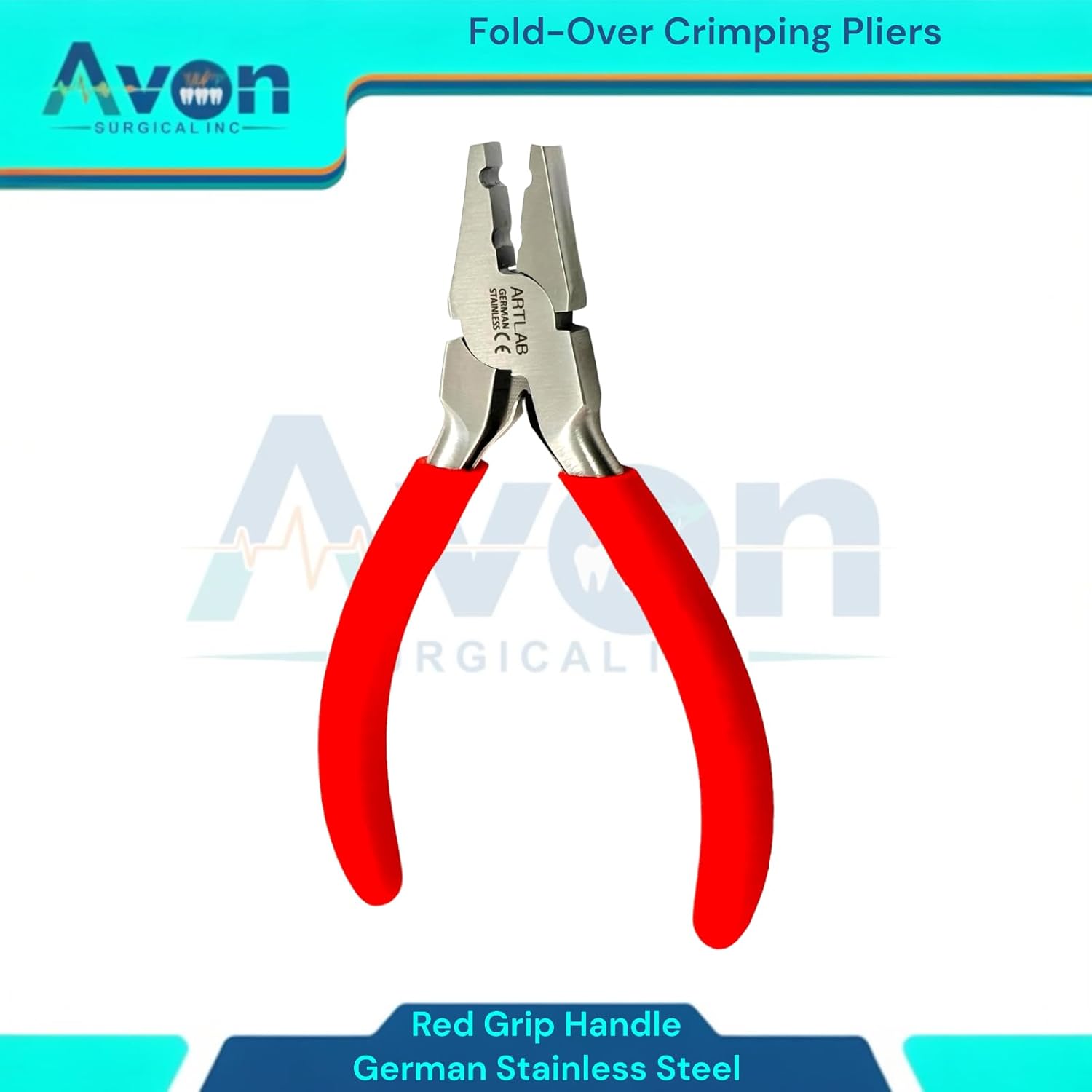1 Each Fold-Over Crimp Pliers for Leather, Suede, and Crimping, Jewelry Making Supplies with Red Grip - German Stainless Steel