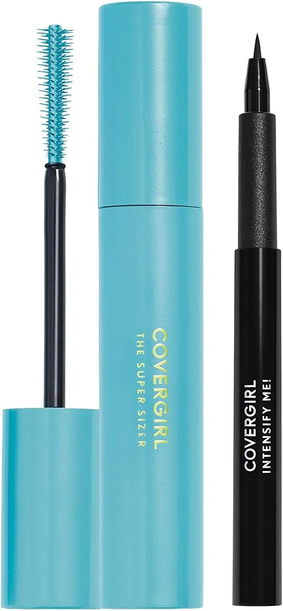Covergirl Super Sizer Mascara and Intensify Me Eye Liner, Very Black and Intense Black, Value Pack