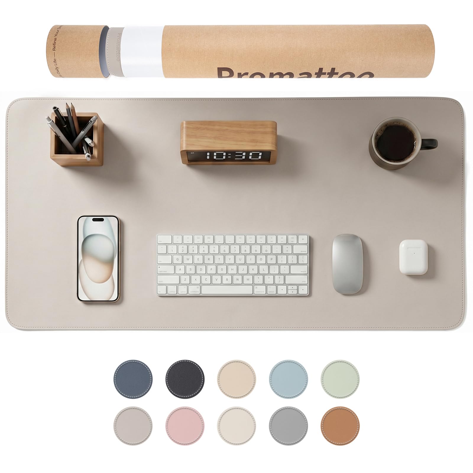 PROMATTOO Large Non-Slip Desk Mat, Waterproof Vegan Leather Desk Pad & Mouse Mat, Extended Desk Protector for Laptop, Office & Home, Smooth Writing Surface with Premium Tube Packaging (60 x 35 cm) — image 1