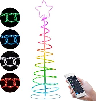 5FT Spiral Outdoor Lighted Christmas Tree, RGB+IC LED Neon Lighted Artificial Tree with 40 Scene Modes and Music Sync, Smart App Control Outdoor Christmas Decorations for Pation Yard Porch