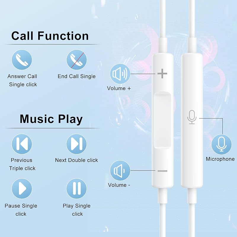 USB-C vezetékes fülhallgató mikrofonnal – iPhone 15, Samsung S24/S23, iPad és más készülékekhez, HiFi sztereó hangzás, fehér
