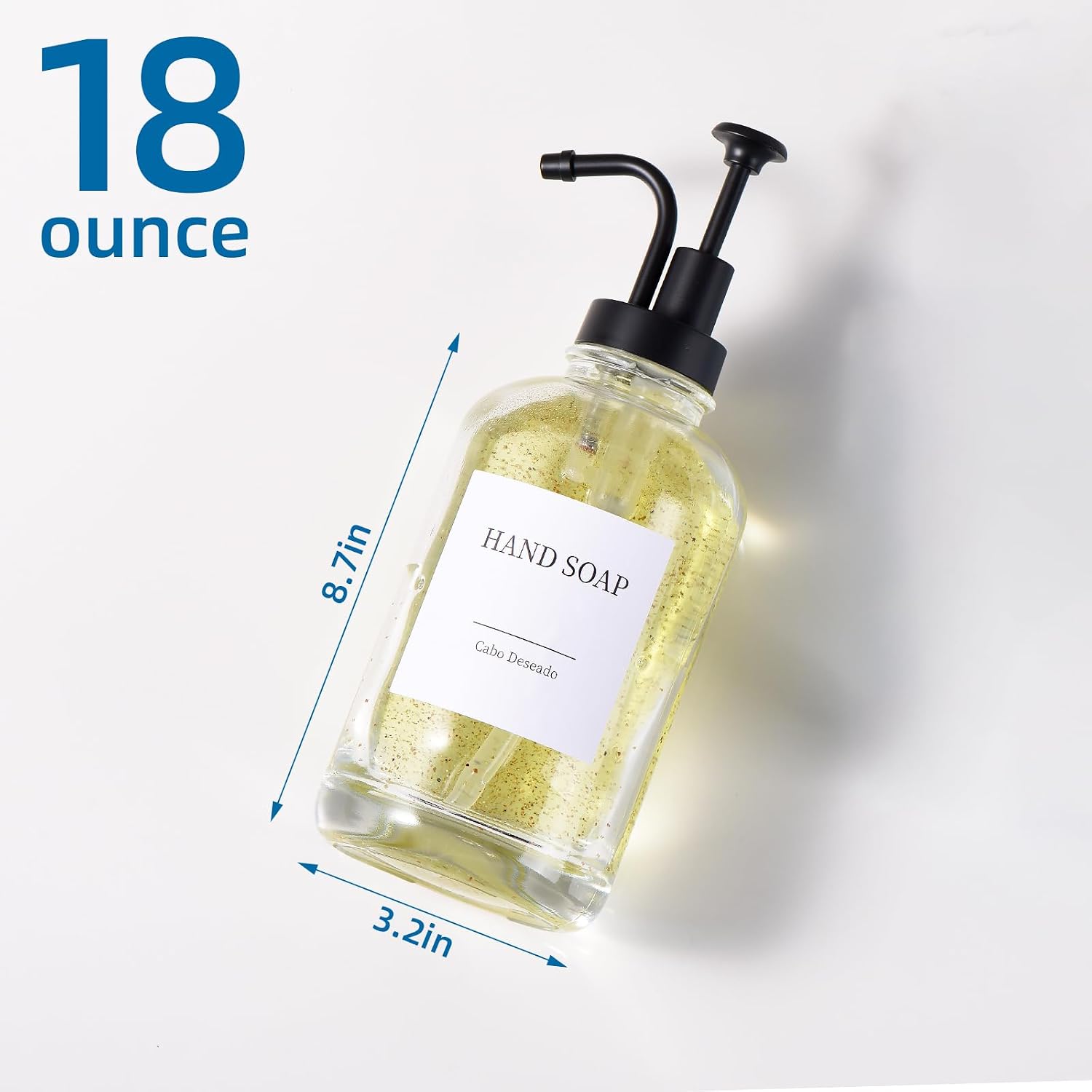 Glass Soap Dispenser with Pump, Dish and Hand Soap Dispenser for Kitchen Bathroom Set, Glass Dispenser Set with 18 Stickers Funnel Bamboo Tray 500ml 18oz Clear image 3