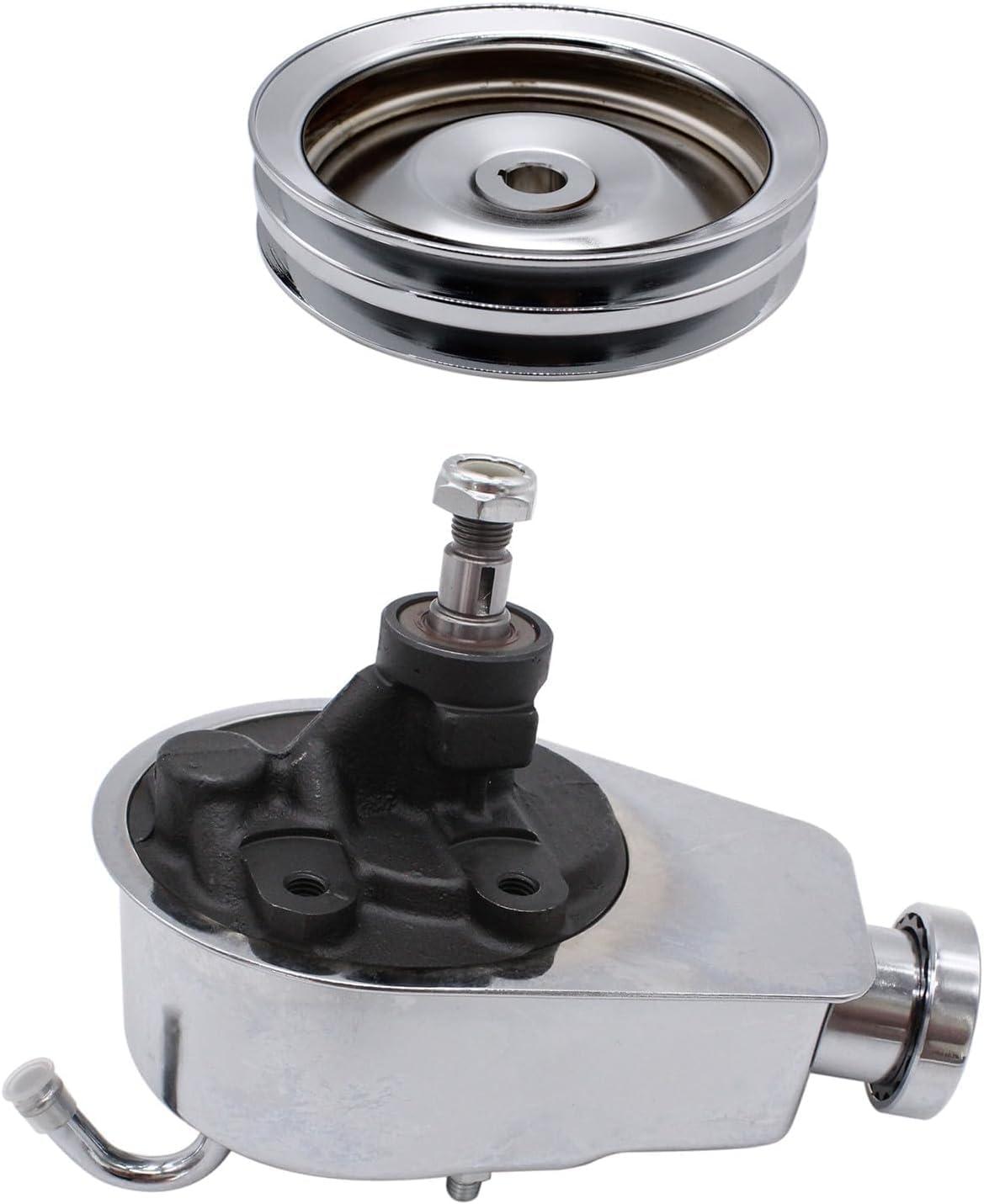LWP Power Steering Pump with Double Groove Pulley Silver Kit Compatible With GM Chevy Pontiac SBC BBC 265 283 305 327 350 383 400 With keyway Units Long Water Pump (Silver)