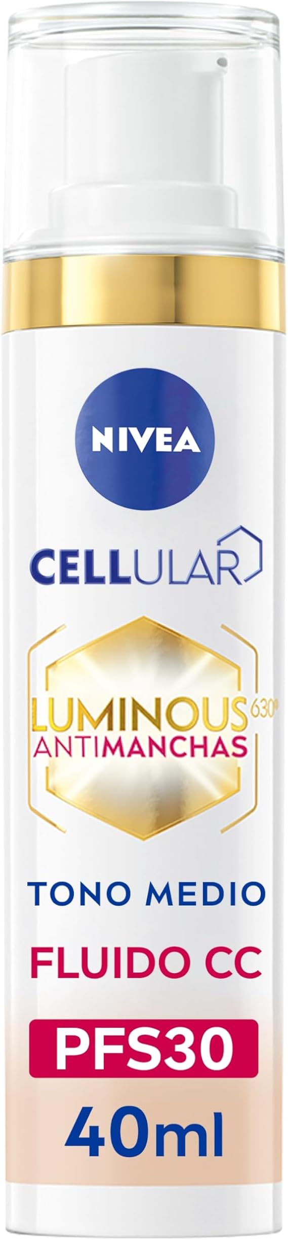 NIVEA Cellular Luminous630 - Fluido CC Antimanchas SPF30 3-en-1 - CC Cream Triple Acción - Cubre y Reduce las Manchas - Protector Solar Facial con Color - Todo Tipo de Piel - Tono Medio - 40 ml oferta Amazon