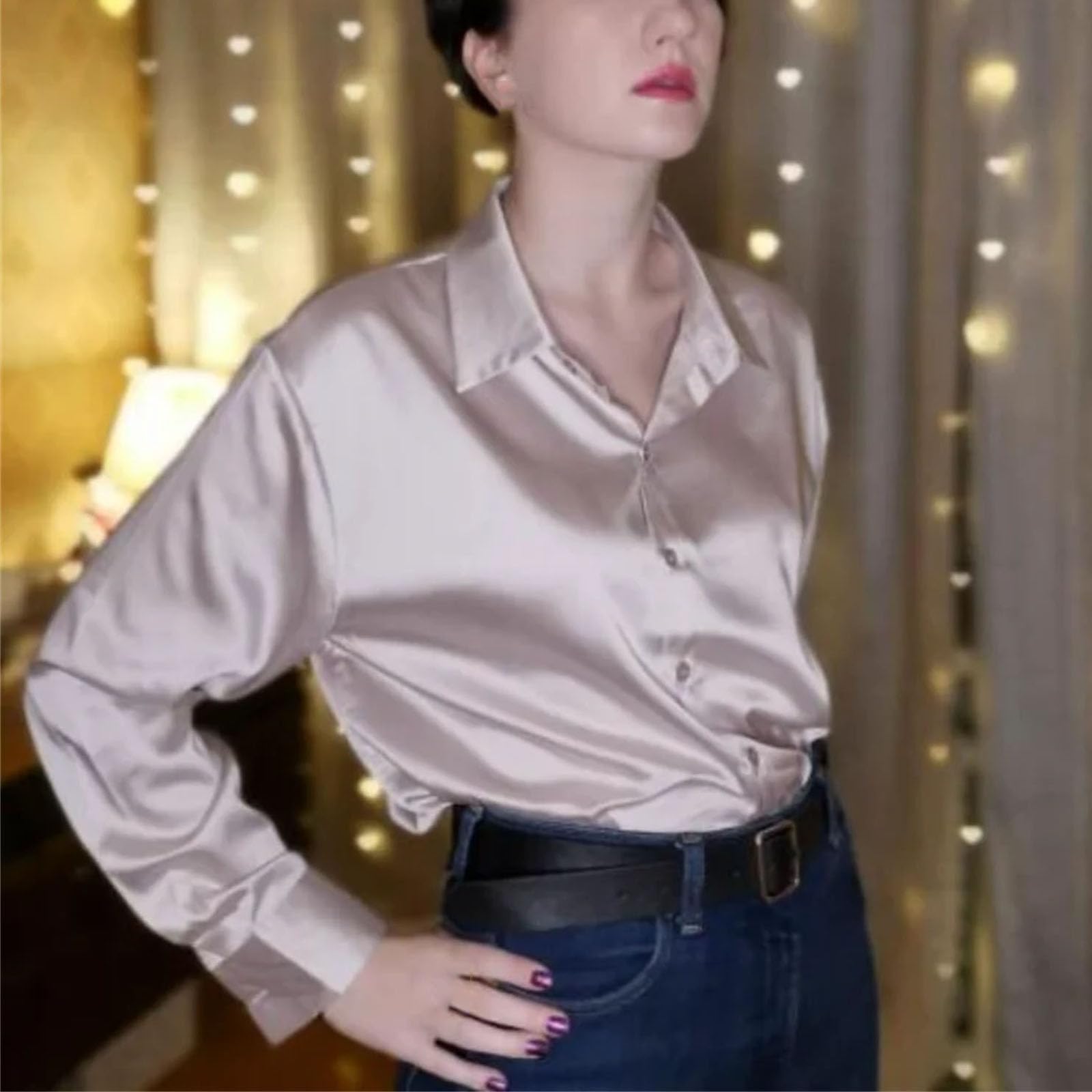 Blusa de manga larga con botones para mujer, estilo informal, de manga larga, holgada