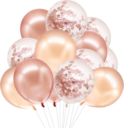 Miniatura 5 de Decoraciones de fiesta de cumpleaños de 16 años para niñasoro rosaoro rosa, globos de confeti de oro rosa con 16 globos para fiesta de cumpleaños de