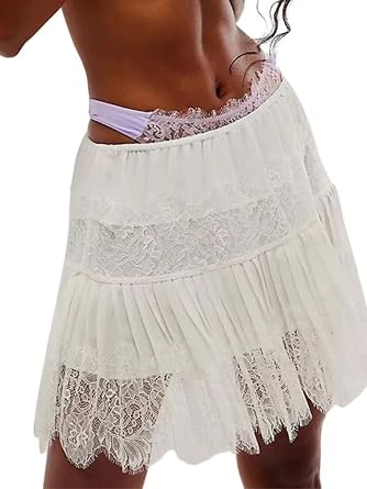 HOPYOP Lace Skirts for Women,Y2K Mini Skirts Ruffle Skirt Womens Pleated Skirts