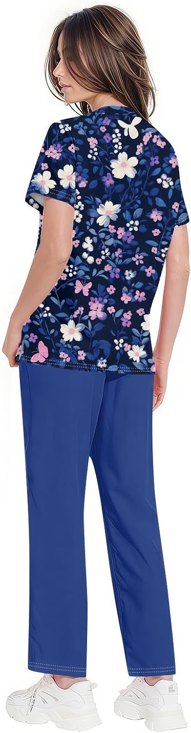 Lightweight Breathable Women's Nursing Scrubs Set - Medical Work Uniform Top & Pants Comfort Fit