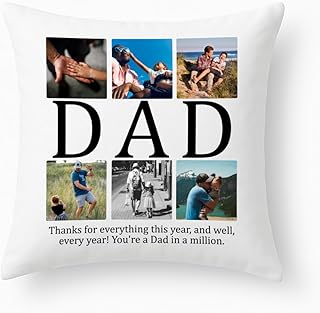 PB TECH Personalised Cushion Cover – Custom 6-Photo Collage Gift for Dad, Father\'s Day Present, Keepsake Pillow for Daddy, Home Décor Gift (With Filling)