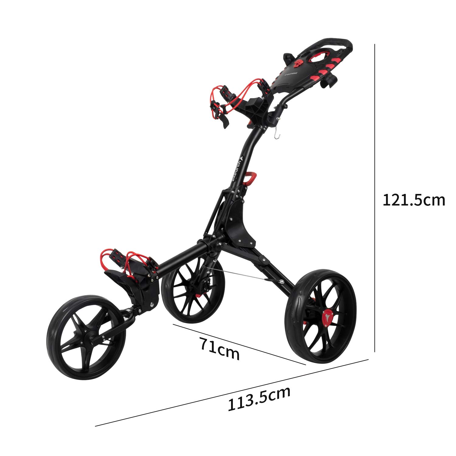 Newfly Chariot de golf à 3 roues ultra léger, pliable, avec frein à pied, facile à ouvrir et à fermer, avec porte-parapluie et sac de rangement