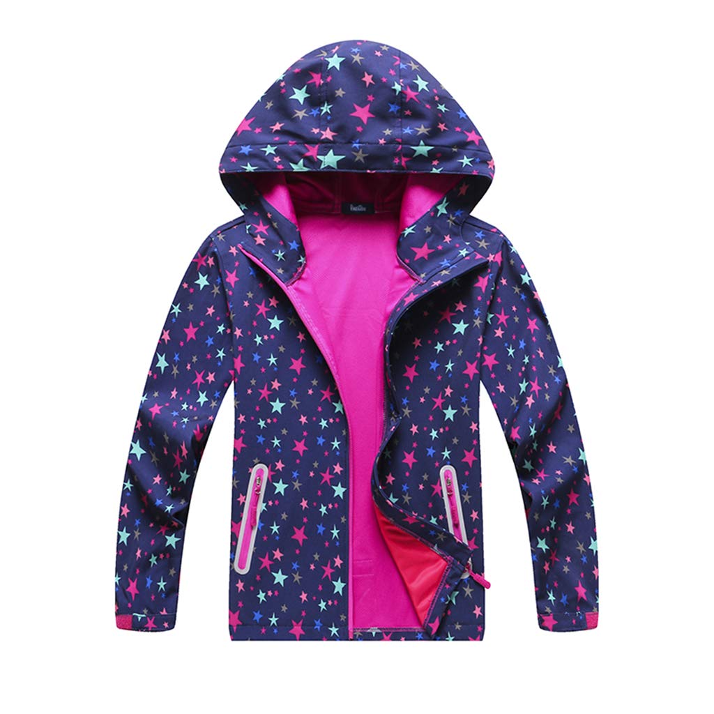 Kids Waterproof Jacket Hooded Fleece Lined Rain Jacket Boys Coat Girls Raincoat for Travelling Windbreaker Outdoor Sport Coats for Spring Fall
