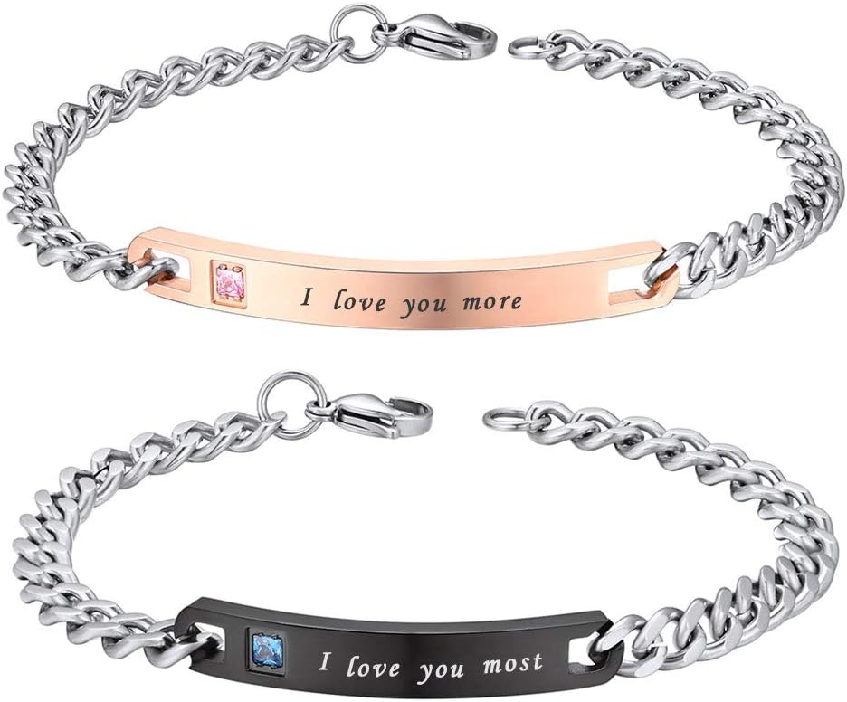 PROSTEEL Custom Bracelet for Men Women, Stainless Steel ID Bracelets, Name Date Initial Quote Engraving Personalized Bracelets, Come Box