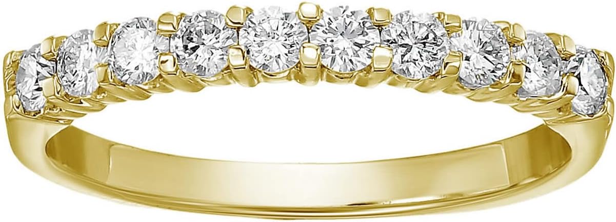 VIR JEWELS 1/2 carat (ctw) Diamond Wedding Anniversary Band for Women, Round Diamond Engagement Ring 14K Yellow Gold 10 Stones Prong Set 0.50 cttw I1-I2, Size 4.5-10