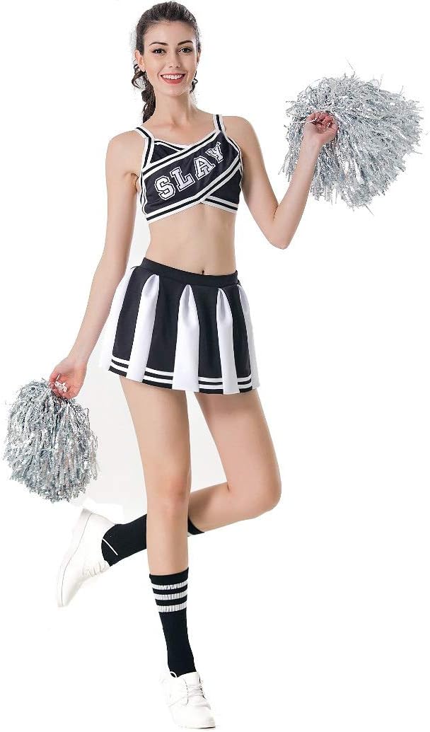 ThreeH Women's Cheerleader Outfit Pleated Skirt Sleeveless Top for Events Anime Cosplay Halloween Adult Dance Costume