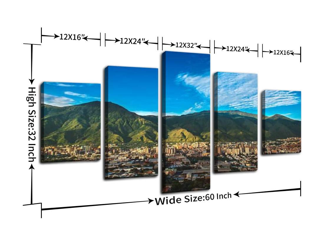 Skipvelo Caracas Venezuela Cityscape on a Sunny Afternoon Wall Art Canvas Prints Pictures Paintings Artwork Home Decor Stretched and Framed - 5 Pieces