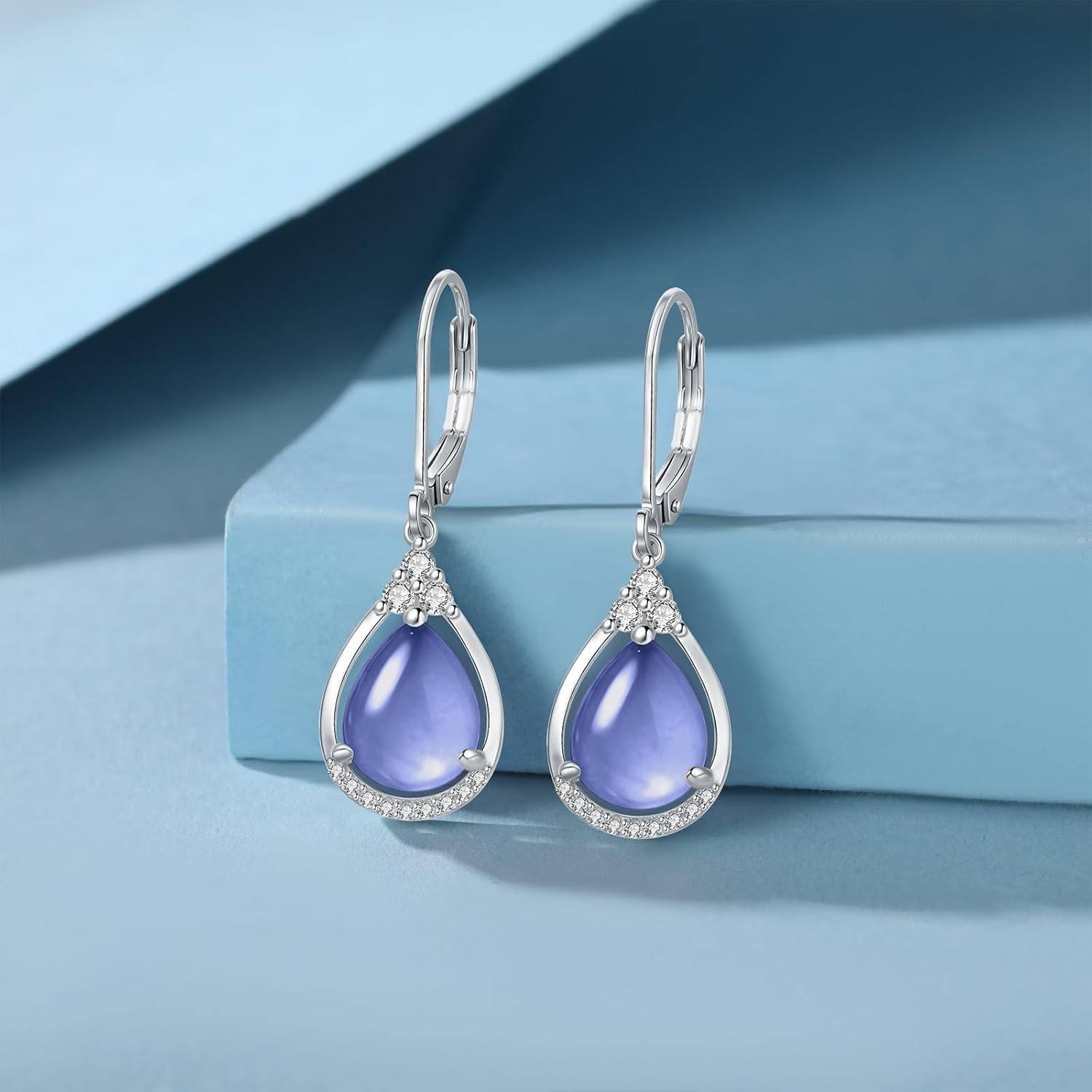 Sterling Silver Birthstone Earrings AAAAA Cubic Zirconia Teardrop Dangles Jewelry Gifts for Women - Image 3