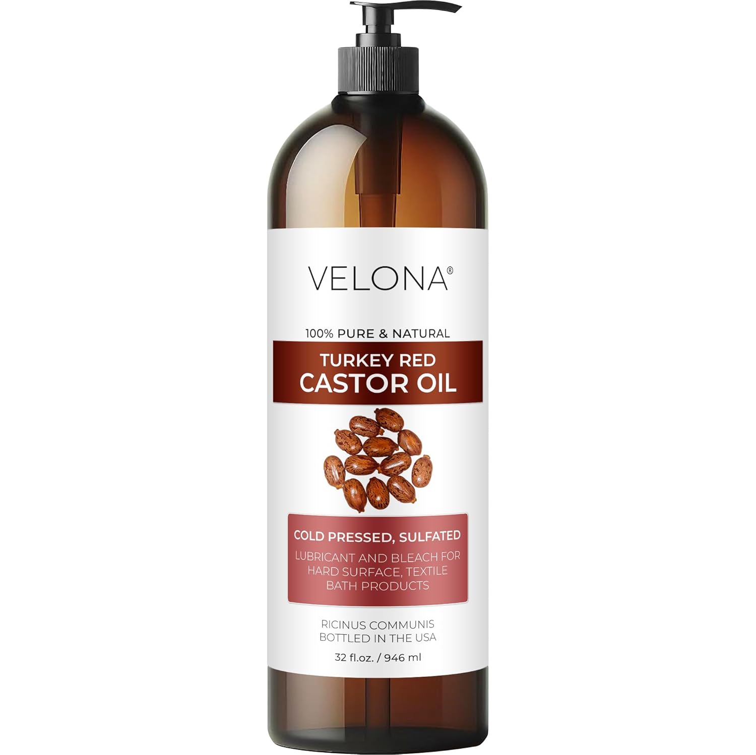 velona Castor Oil Turkey Red 32 fl oz | 100% Pure and Natural Carrier Oil | Cold Pressed | Hair, Body and Skin Care | Use Today – Enjoy Results