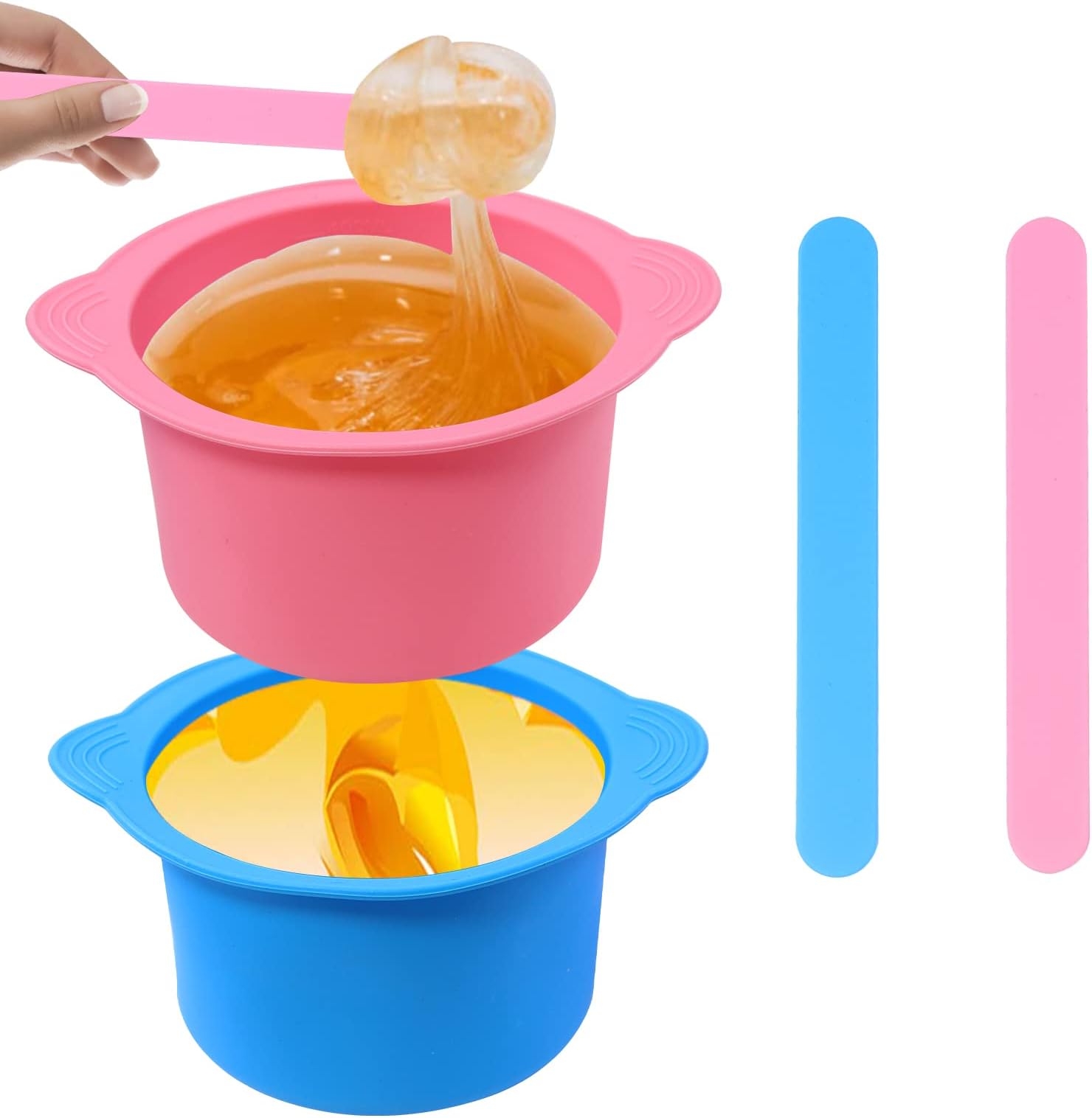 2Pcs Wax Pot Liner,Silicone Wax Warmer Liner with 2 Pcs Wax Sticks, Non-Stick Wax Pot Silicone Bowl Replacement,Reusable Wax Melt Liners Wax Warmer Liner Bowl for Hair Removal