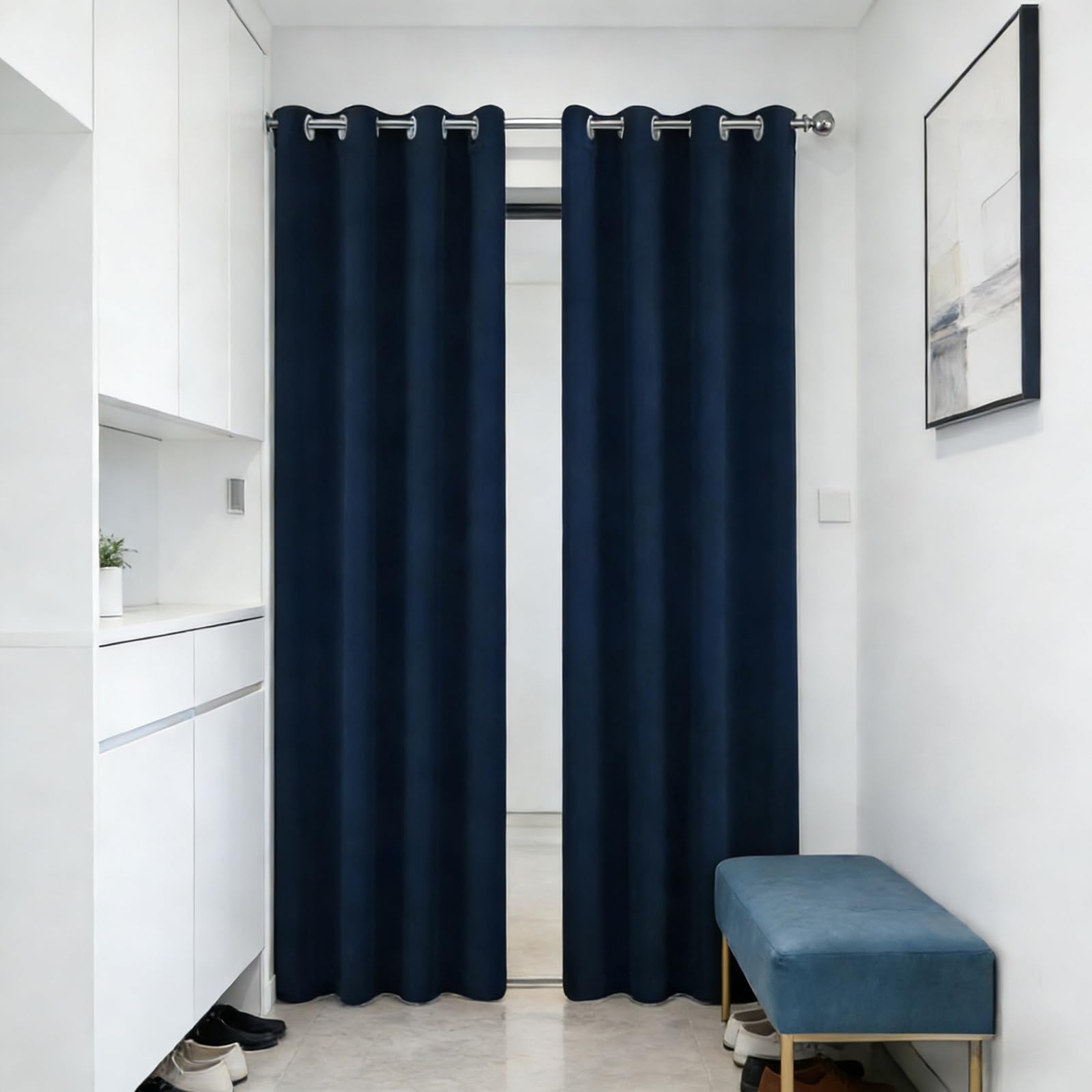 Rideaux opaques bleu marine 180x220 cm isolants thermiques pour vitrage de balcon