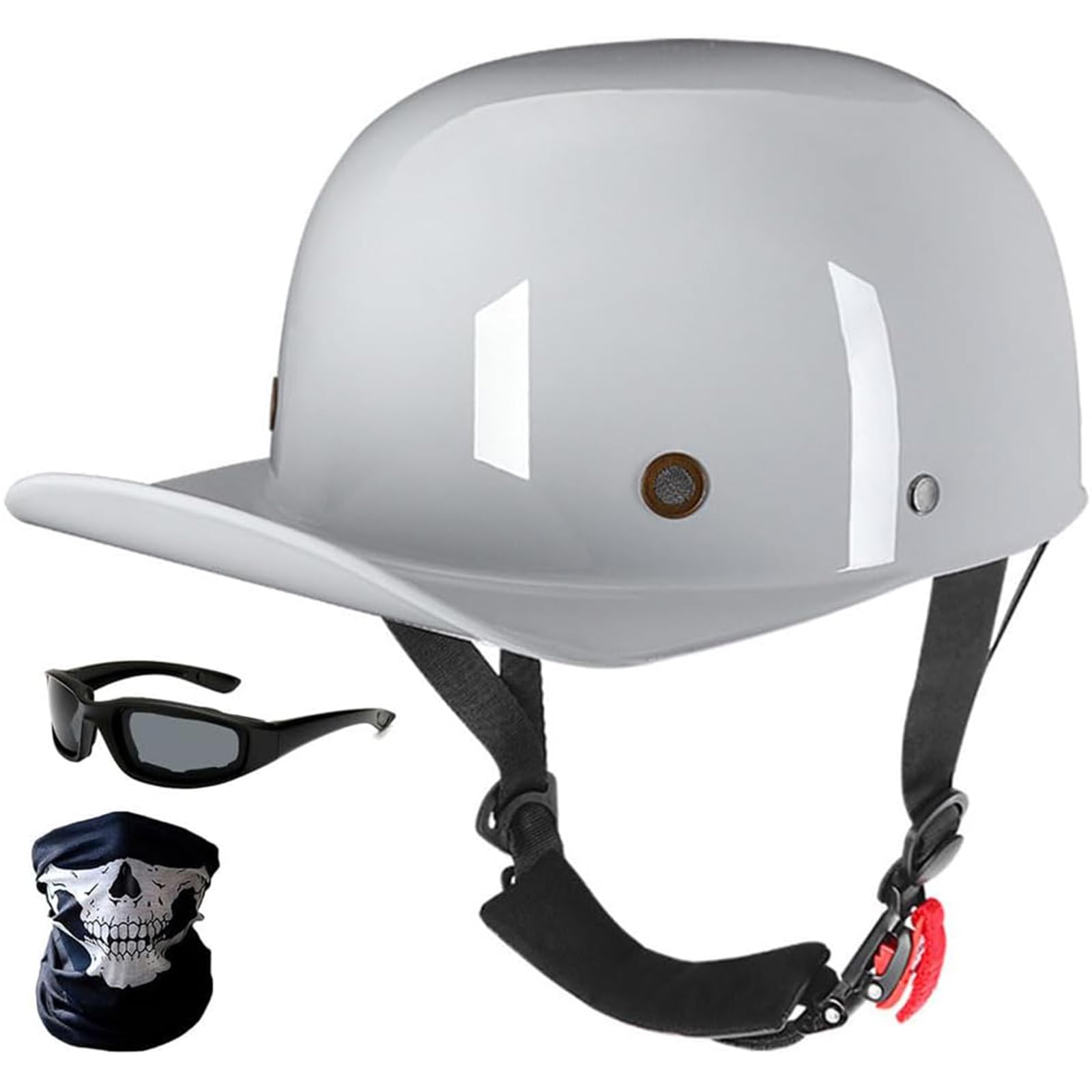 Cappello da Baseball Mezzo Casco Moto Chopper retrò Moto Mezzo Casco Uomo Donna - per Moto Cruiser Ciclomotore Scooter Vintage Adulto Casco Aperto ECE Omologato M~XXL(55~62cm)