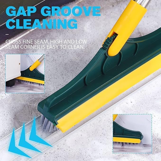 Image of 2 in 1 Toilet Bathroom Cleaning Brush with Wiper and Long Handle - 180 Rotate Floor Scrub Brush for Tiles, Home Kitchen Bathroom Accessories