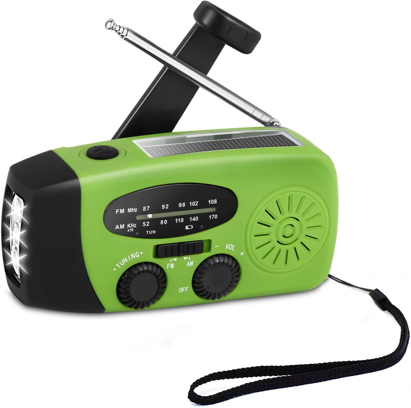 Solar Radio Emergency Radio Weather Radio with LED Torch - Portable AM/FM Dynamo Crank Radio with Rechargeable Battery Support 2000 mAh Power Bank for Home Travel and Camping