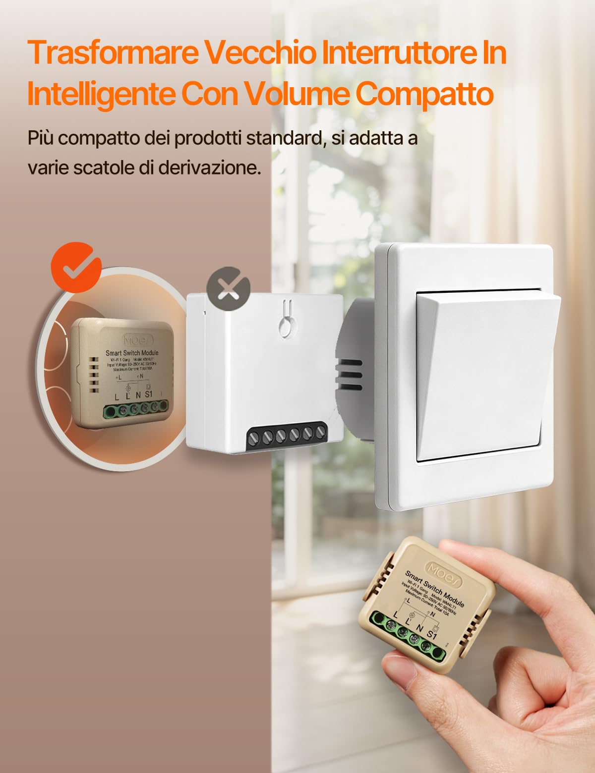 MOES Interruttore della luce Wlan da incasso, modulo relè mini, compatibile con Smart Life Tuya, Alexa e Google Home, neutro richiesto (1 volte)