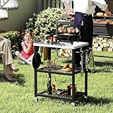 TANGZON Outdoor Grill Dining Cart, Movable Pizza Oven Trolley with 4 Universal Casters, Stainless Steel Top, Side Handle & Rack, Metal BBQ Cart Food Prep Station (3 tier, 72 x 41 x 80 cm) - Image 8