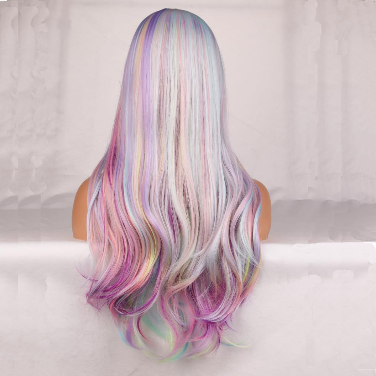 New rainbow wig long wavy curly cosplay Amazon.com : Colorful Rainbow Wigs with Bangs for Women  main image 3
