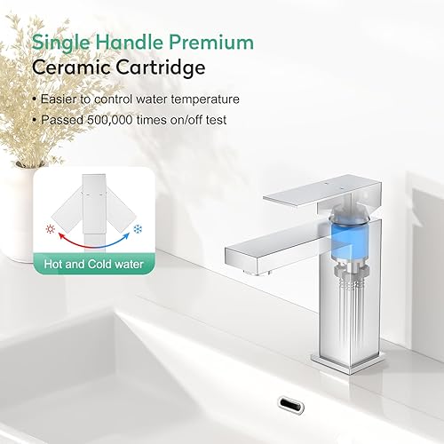 Miniatura 3 de Faustina Grifo de baño cromado pulido, grifo de baño de un agujero, grifo de lavabo de baño de 3 agujeros con drenaje desplegable, grifo de tocador