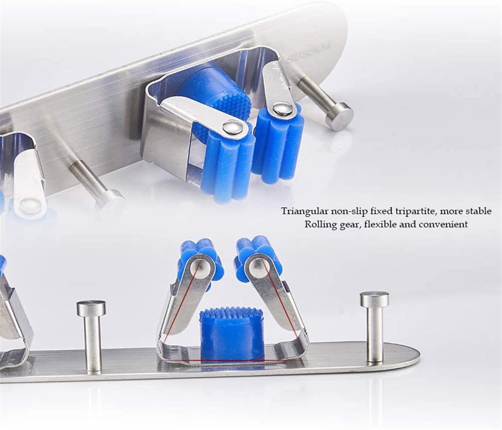 Mopphalter, Besengreifer, wandmontierter Organizer, Mopp-Clip, Besenhalter, Wandhalterung, Edelstahl, Mopp-Besen-Clips ohne Spuren, spurloses Stanzen, Wandmontage, multifunktionales Aufbewahrungsregal