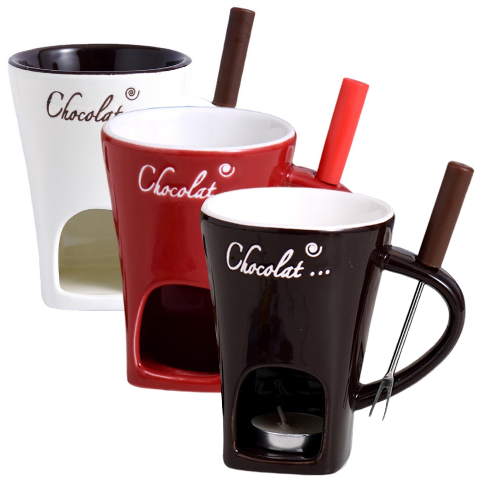 Fondue de chocolate para bodas y cumpleaños Ngbbby, tazas de cerámica térmica con tenedores
