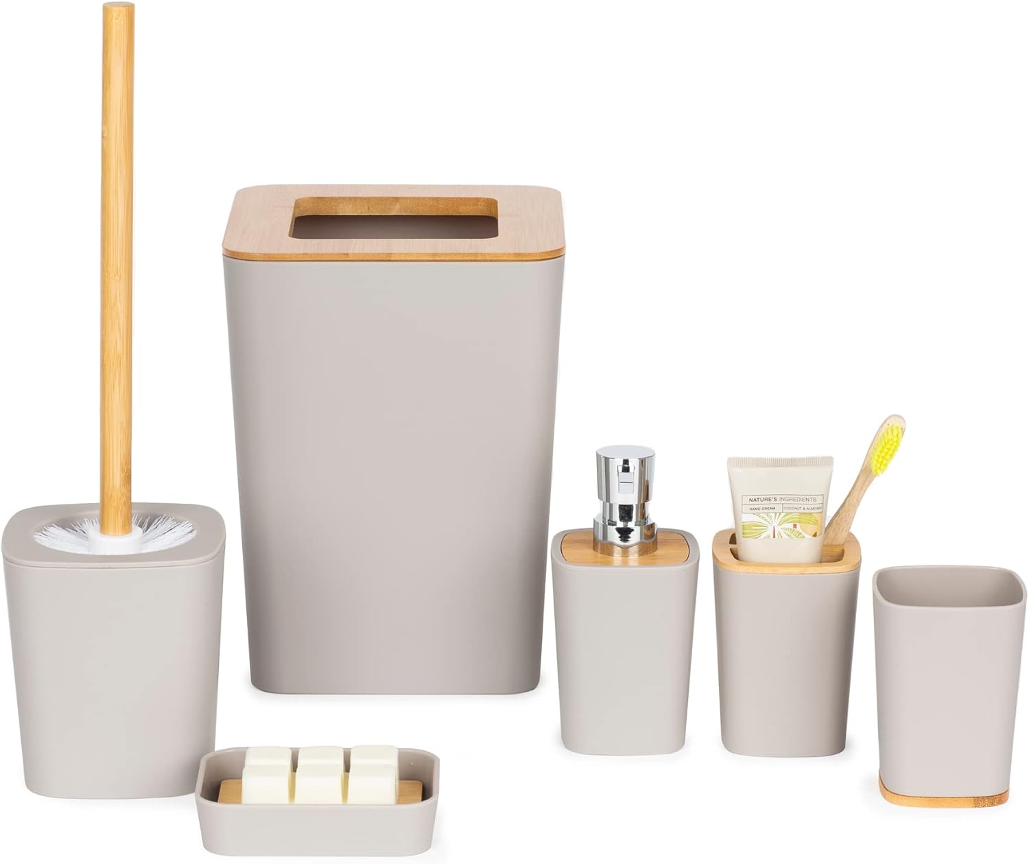 6pc Bathroom Sink Accessory Set with Bamboo Trim Modern Vanity