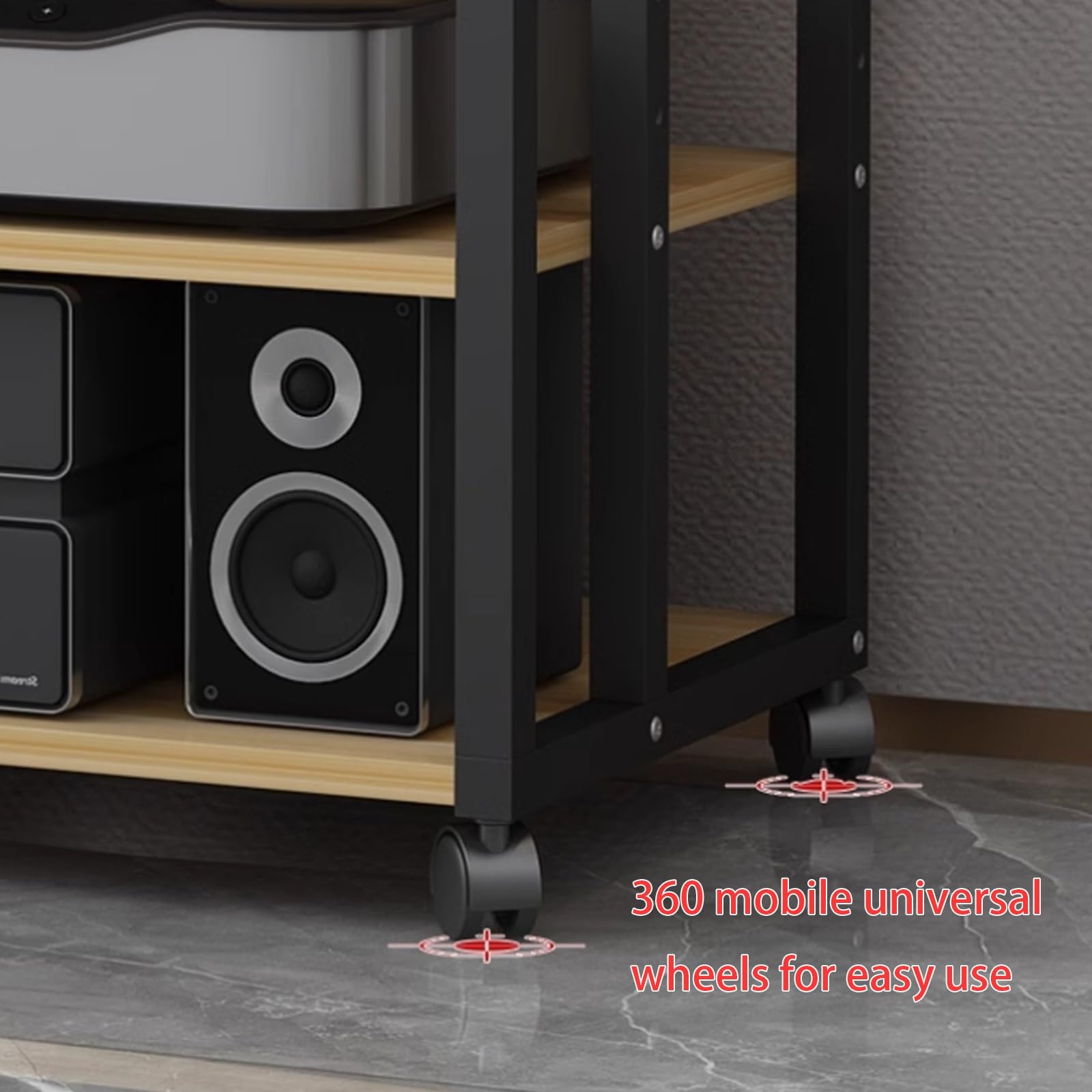 Soporte para equipos audiovisuales con ruedas y amplio espacio de almacenamiento. Soporte para tocadiscos y equipo de música con 6 niveles. Fácil de montar para el hogar, la oficina y el cine en cas