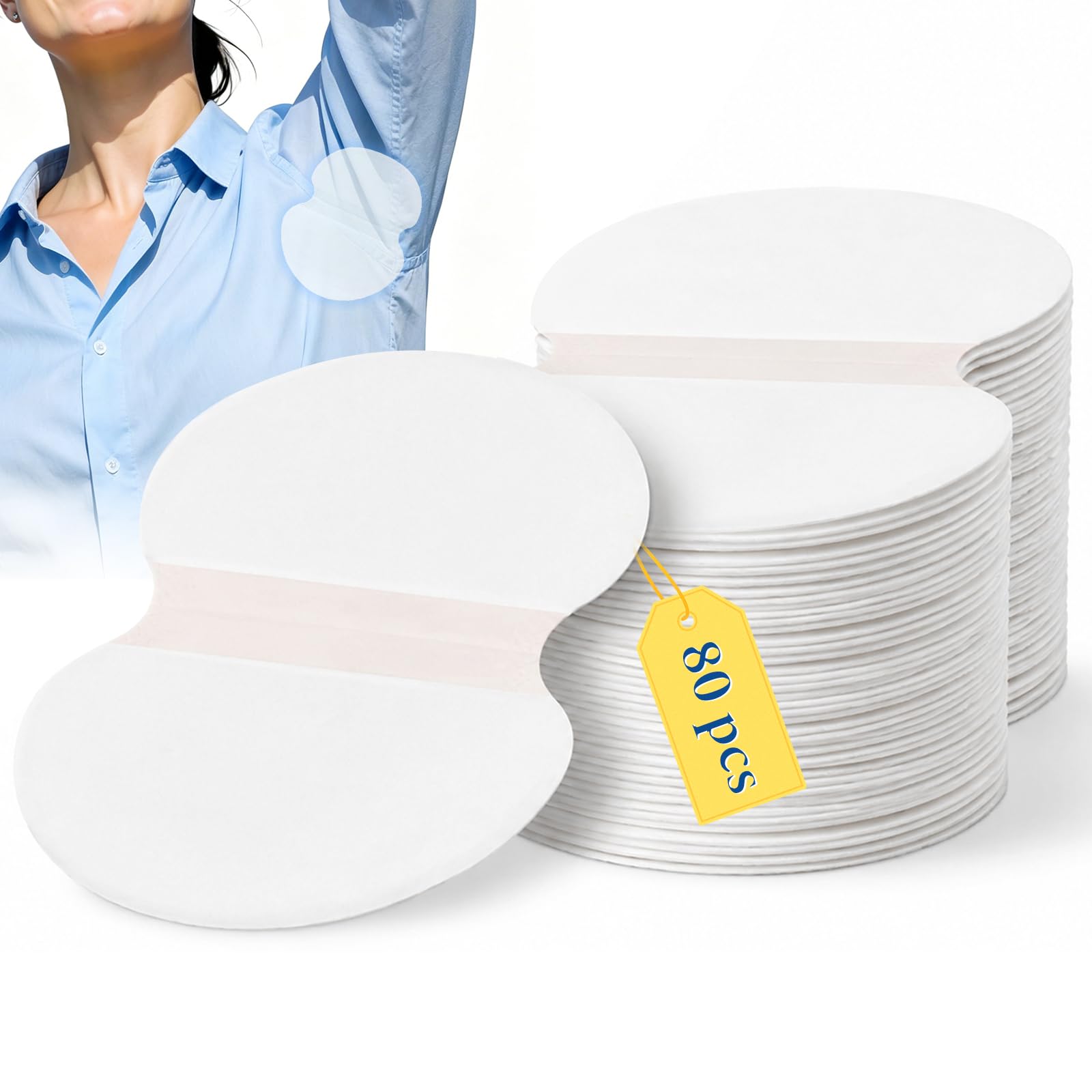 80 Piezas Almohadillas Autoadhesivas para Axilas, Almohadillas Protectoras para el Sudor, Invisibles y Cómodos, Efectiva Absorción Sudor, para Absorción y Reducir Olor, Protege Tus Prendas