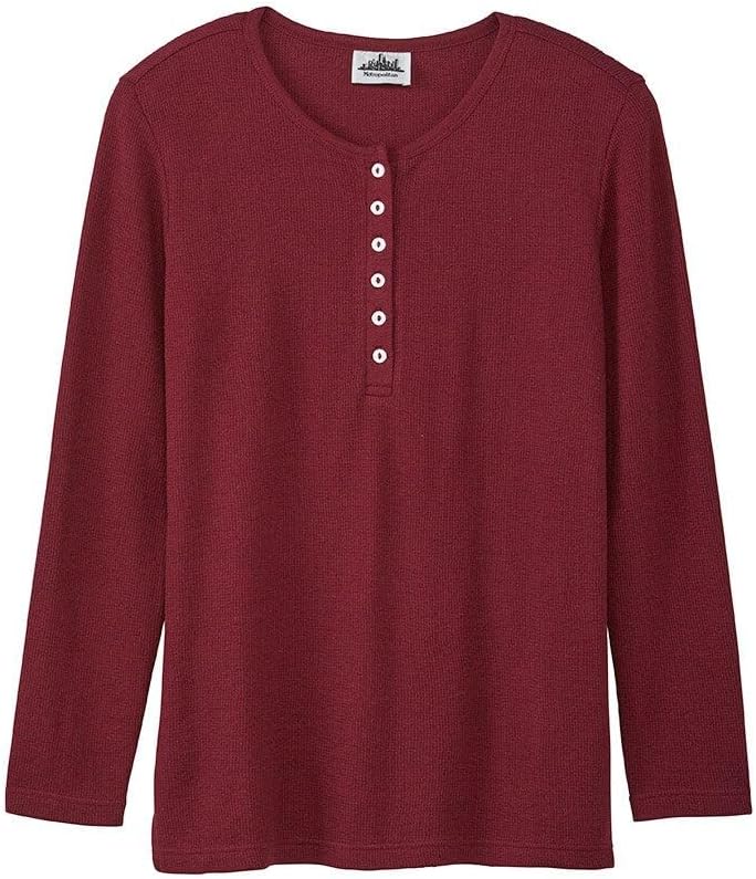 Women's Long-Sleeve Thermal Henley Top with Buttons by Lakeside