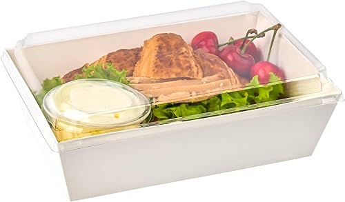 Miniatura 7 de Ocmoiy Cajas de embutidos de papel de 8 x 6 pulgadas con tapas transparentes, paquete de 20 contenedores desechables para llevar de papel para