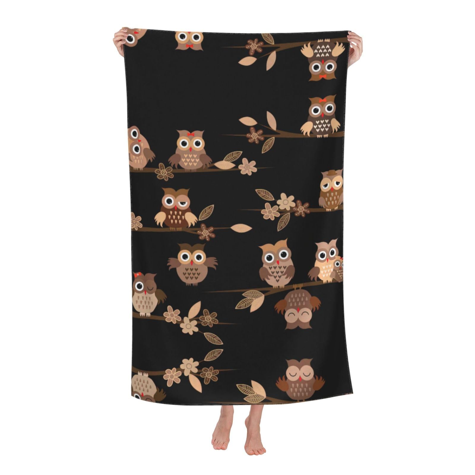 Oazcvbnn Women's White Cute Brown Cartoon Owls Print Adult Beach Towel Summer Travel Pool Vacation Swimming Fitness Outdoor Adventures