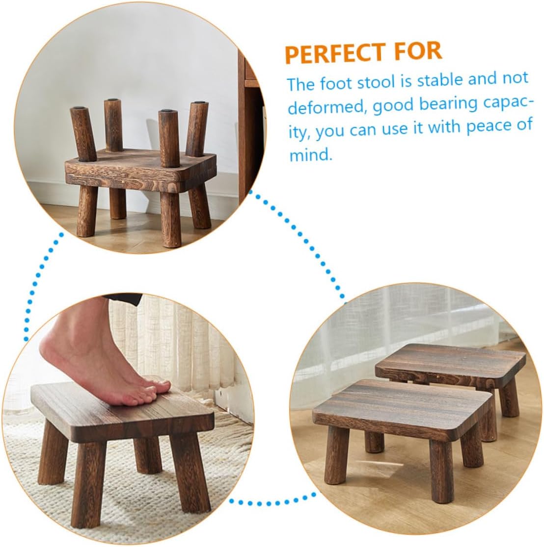 Wood Stool Boys and Girls Step Stool Small Rectangle Wooden Bench Footrest for Home