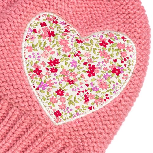 Girls Knit Pompom Beanie with Floral Heart Applique, Soft Fleece-Lined, Unique Design, Premium Quality (Kids 1-6 Years)3