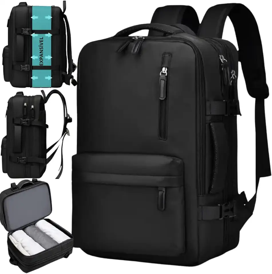 Mochila de Viagem Expansível 40L Impermeável - Feminina, Masculina - Bagagem de Bordo 10kg para Avião, Compartimento para Notebook, Executiva, Reforçada, Mala Mochila