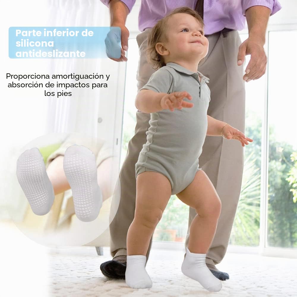 GRPSKCOS Calcetines antideslizantes para niños pequeños, 12 pares de calcetines antideslizantes para niños de 0 a 7 años