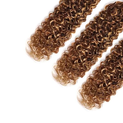 Miniatura 5 de Extensiones de cabello humano rizado tipo afro P427 con reflejos rubio miel, extensiones de cabello virgen brasileño de grado 8A, doble trama, suave